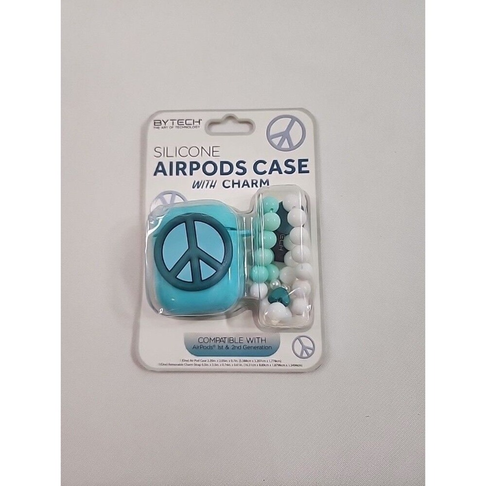 Teal Silicone AirPods Case w/ Beaded Charm Peace Sign – Bytech